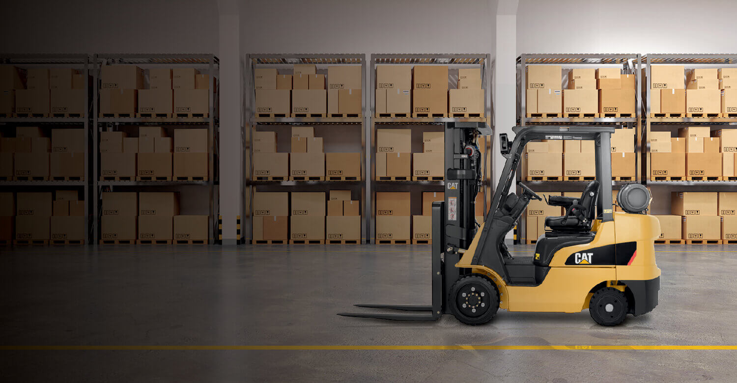 Cat IC cushion tire forklift empty in warehouse